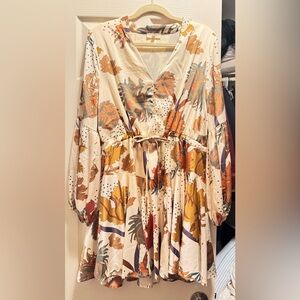 Entro Cream and Orange Long Sleeve Dress